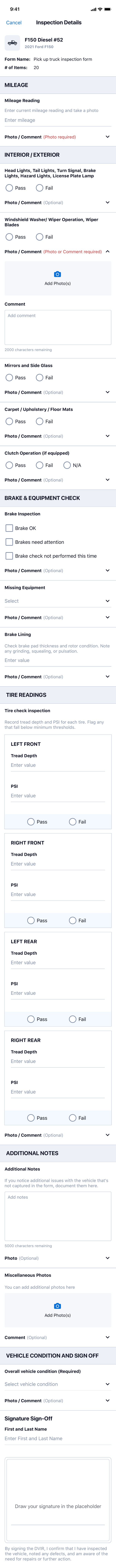 Inspection form scroll