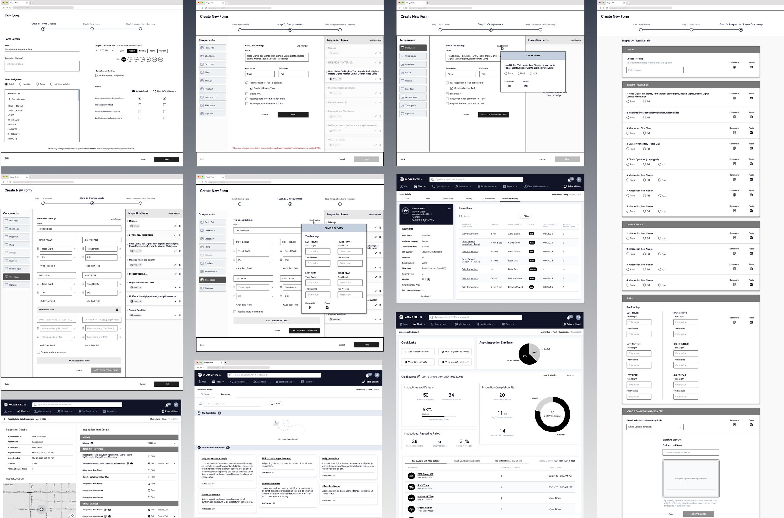Representative wireframes used to define and validate critical user flows across the app.