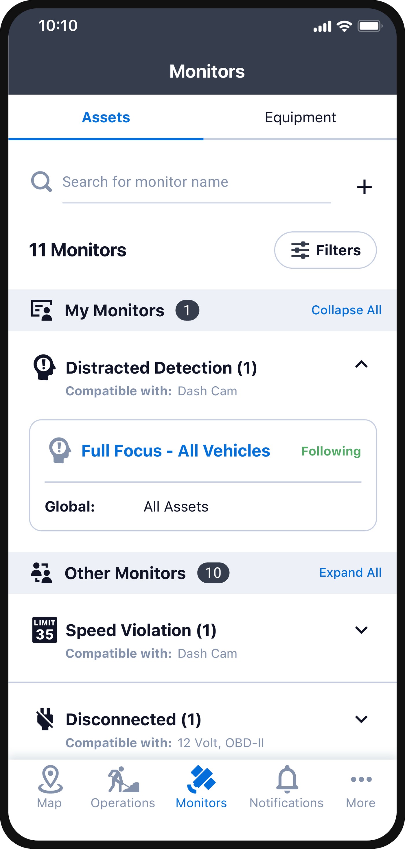 Monitors tab showing configured behavior monitors