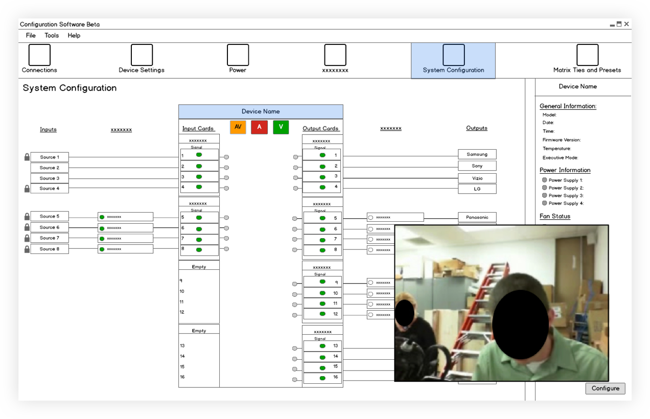 Usability testing session. Participant working through the System Configuration prototype.